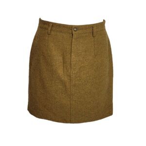 VINTAGE 80s skirt LizWear mustard tweed wool mohair‎ blend M